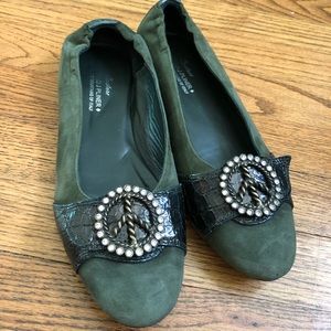 Donald J. Pliner leather & suede green peace flats